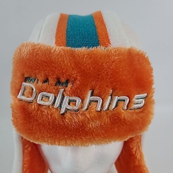 New Era Miami Dolphins Helmet Fur Lined Trapper Hat Cap Beanie NFL - Picture 2 of 8